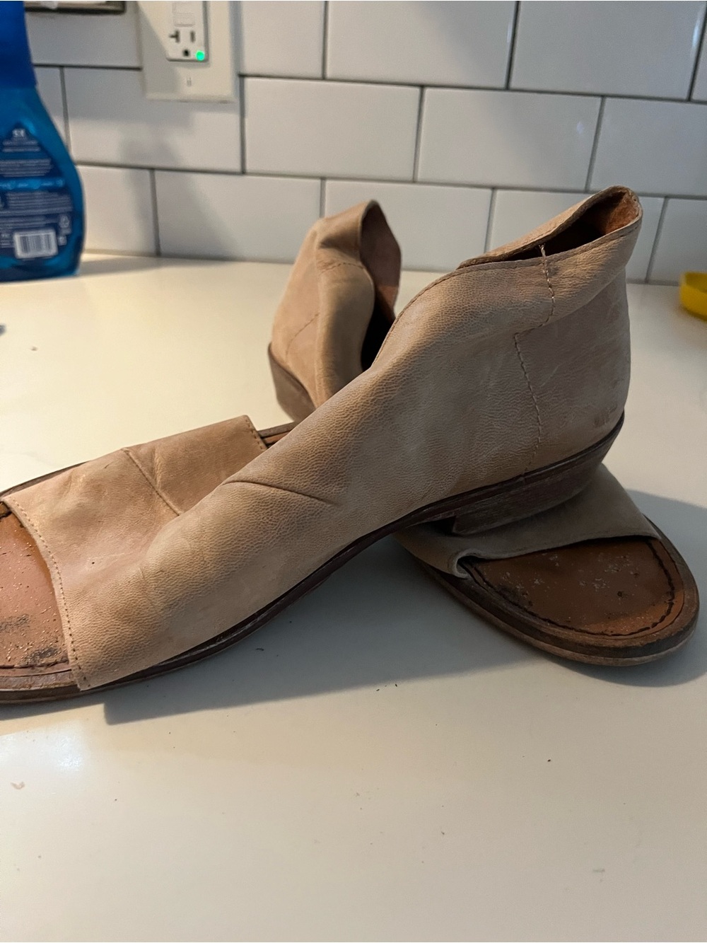 Free People Beige Open-Toe Leather Sandals